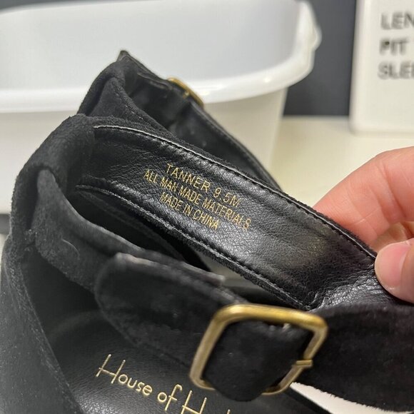 House of Harlow Tanner Platform Block Heels Size 9.5 Black Suede Wood Chunky EUC - Picture 10 of 14